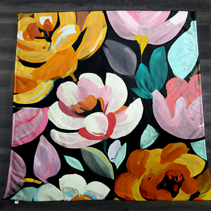Multicolor Floral Garden Pattern Fleece Sherpa Blanket