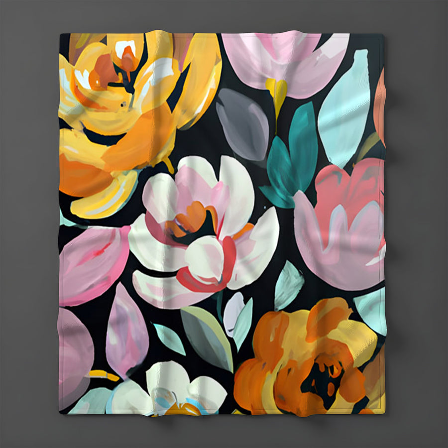 Multicolor Floral Garden Pattern Fleece Sherpa Blanket