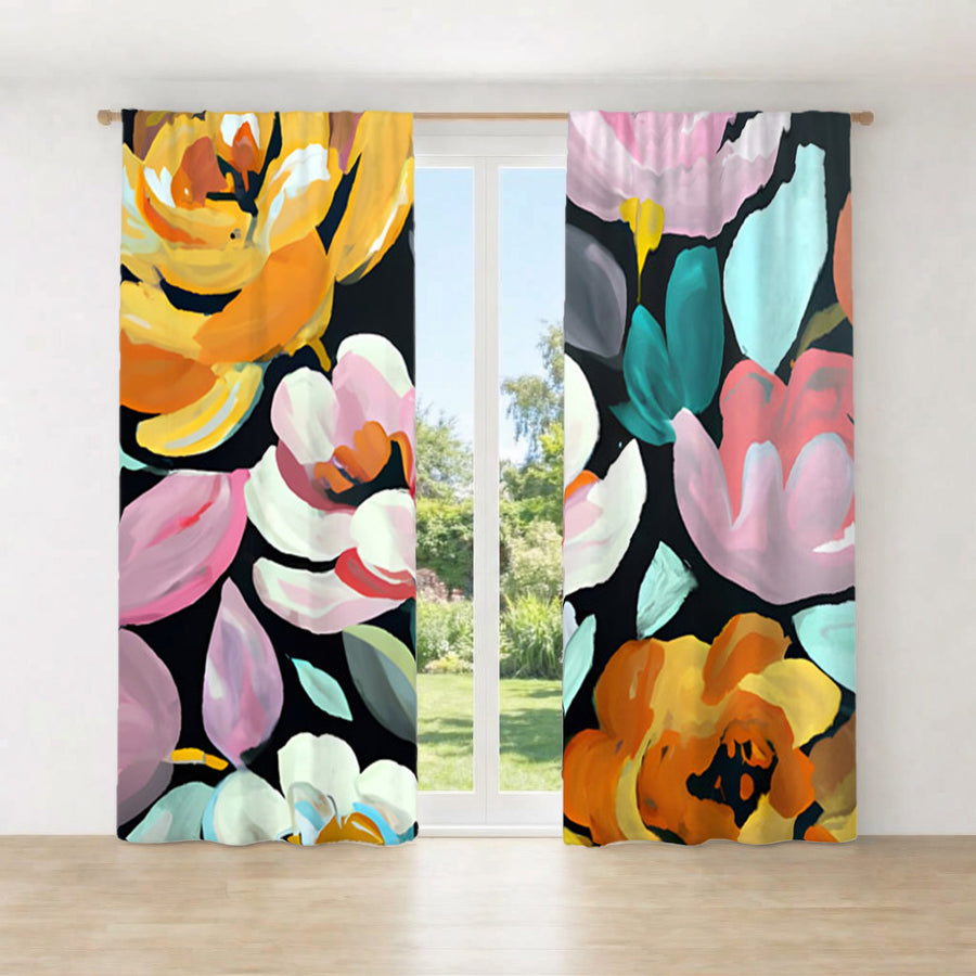 Multicolor Floral Garden Pattern Window Curtains