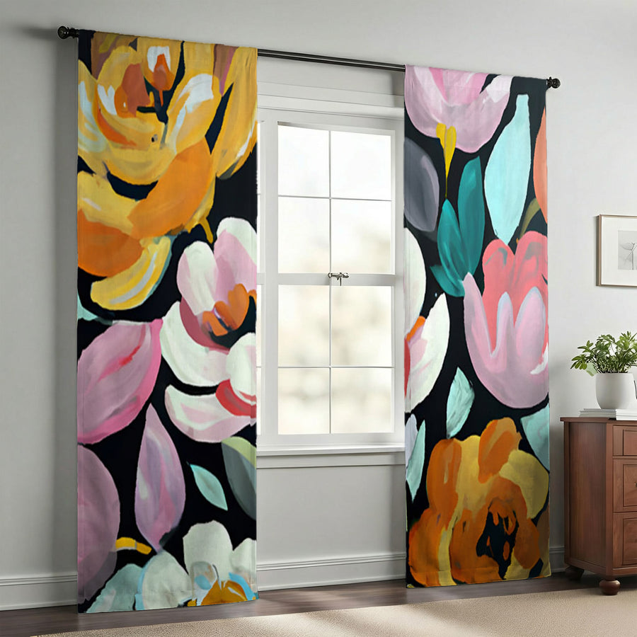 Multicolor Floral Garden Pattern Window Curtains