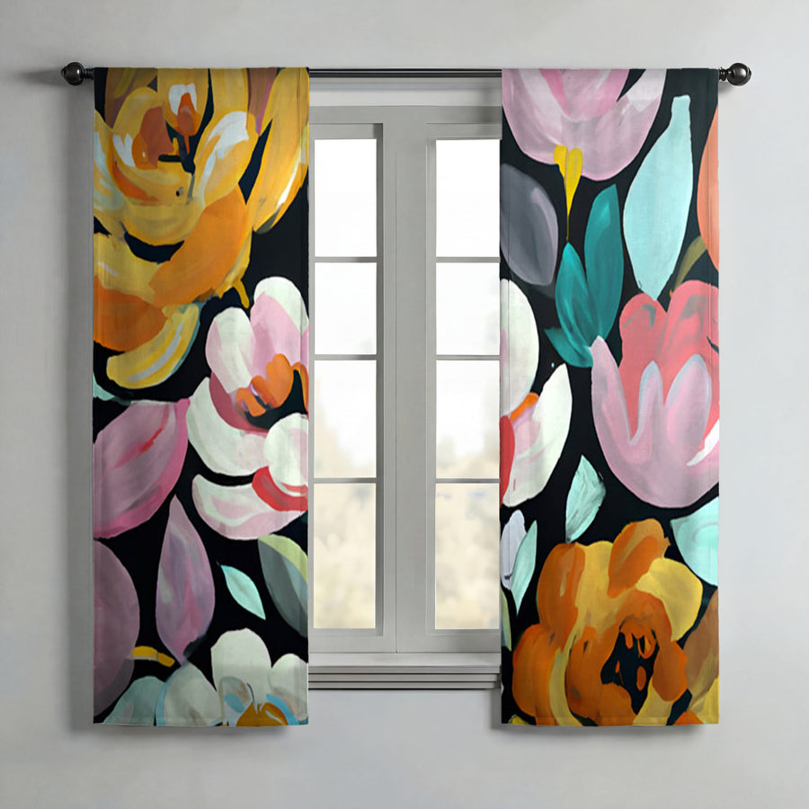 Multicolor Floral Garden Pattern Window Curtains
