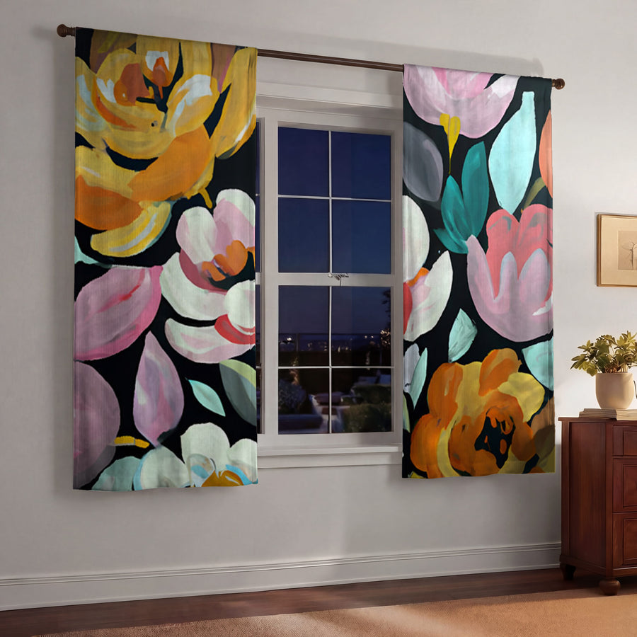 Multicolor Floral Garden Pattern Window Curtains