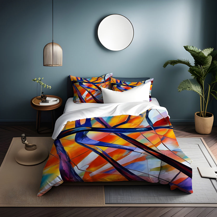 Multicolor Stained Glass Line Abstract Pattern Duvet Cover