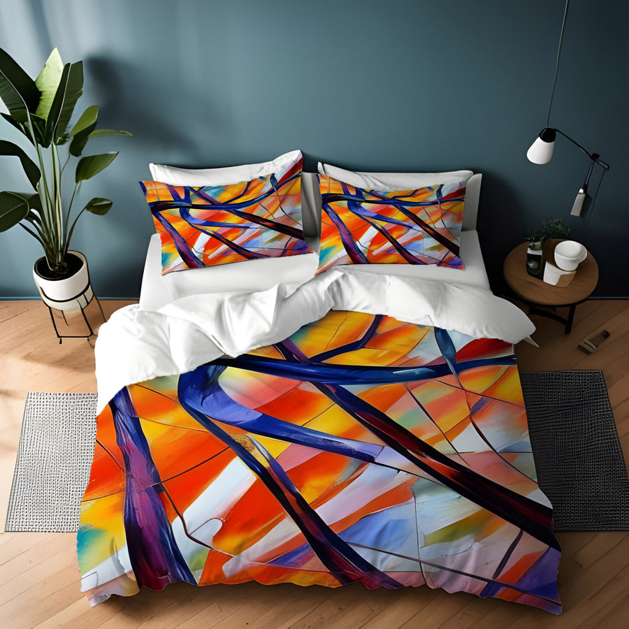 Multicolor Stained Glass Line Abstract Pattern Duvet Cover