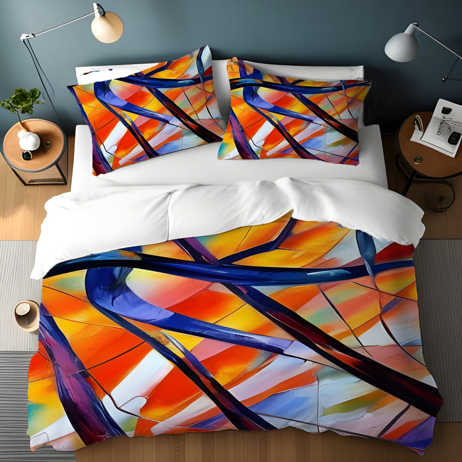 Multicolor Stained Glass Line Abstract Pattern Duvet Cover