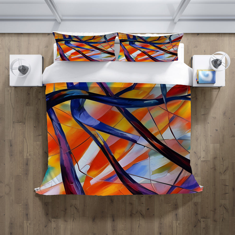 Multicolor Stained Glass Line Abstract Pattern Duvet Cover