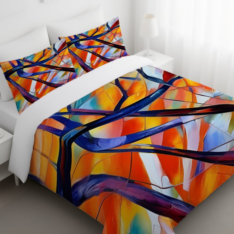 Multicolor Stained Glass Line Abstract Pattern Duvet Cover