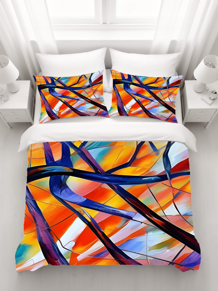 Multicolor Stained Glass Line Abstract Pattern Duvet Cover