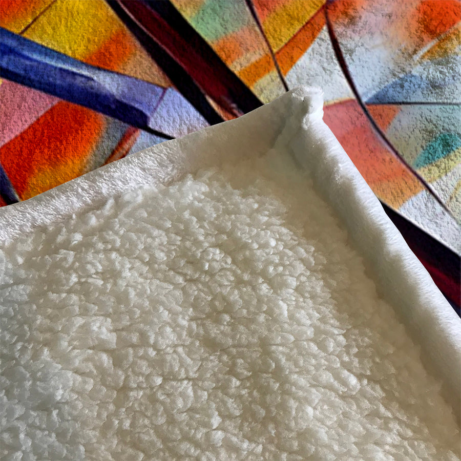 Multicolor Stained Glass Line Abstract Pattern Fleece Sherpa Blanket