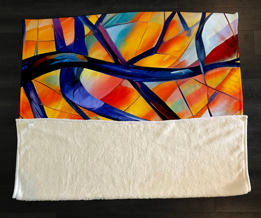 Multicolor Stained Glass Line Abstract Pattern Fleece Sherpa Blanket