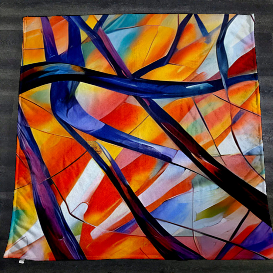 Multicolor Stained Glass Line Abstract Pattern Fleece Sherpa Blanket