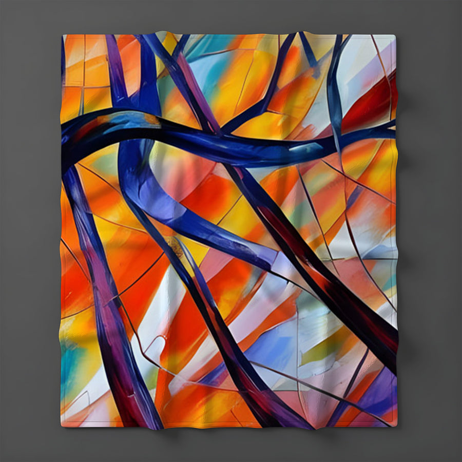 Multicolor Stained Glass Line Abstract Pattern Fleece Sherpa Blanket
