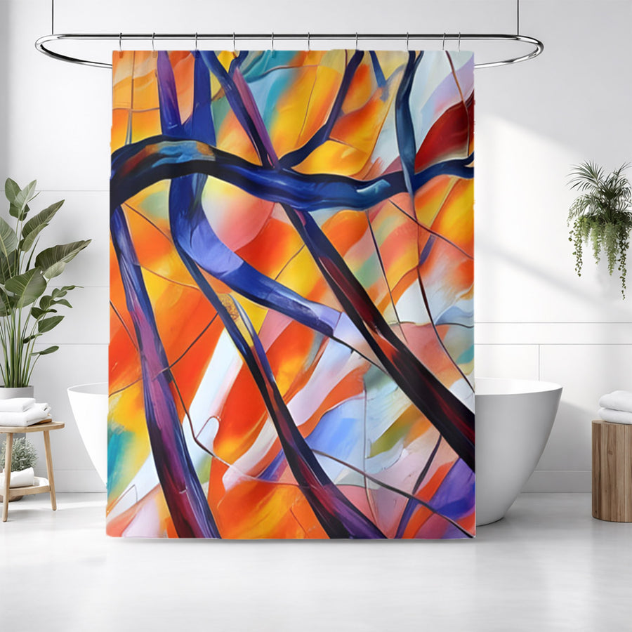 Multicolor Stained Glass Line Abstract Pattern Shower Curtain