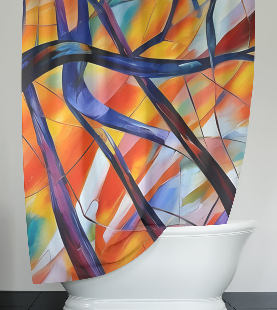 Multicolor Stained Glass Line Abstract Pattern Shower Curtain