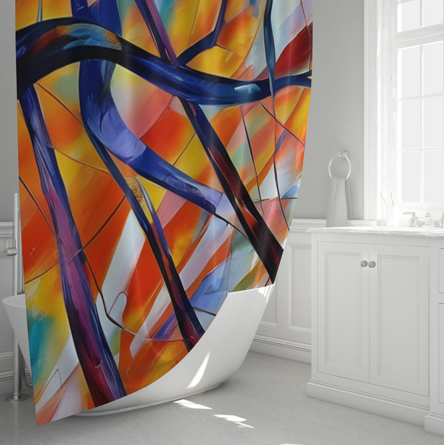 Multicolor Stained Glass Line Abstract Pattern Shower Curtain