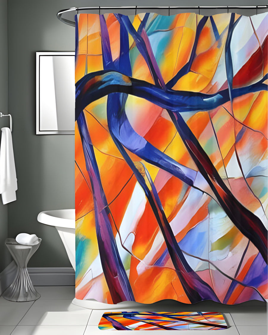 Multicolor Stained Glass Line Abstract Pattern Shower Curtain