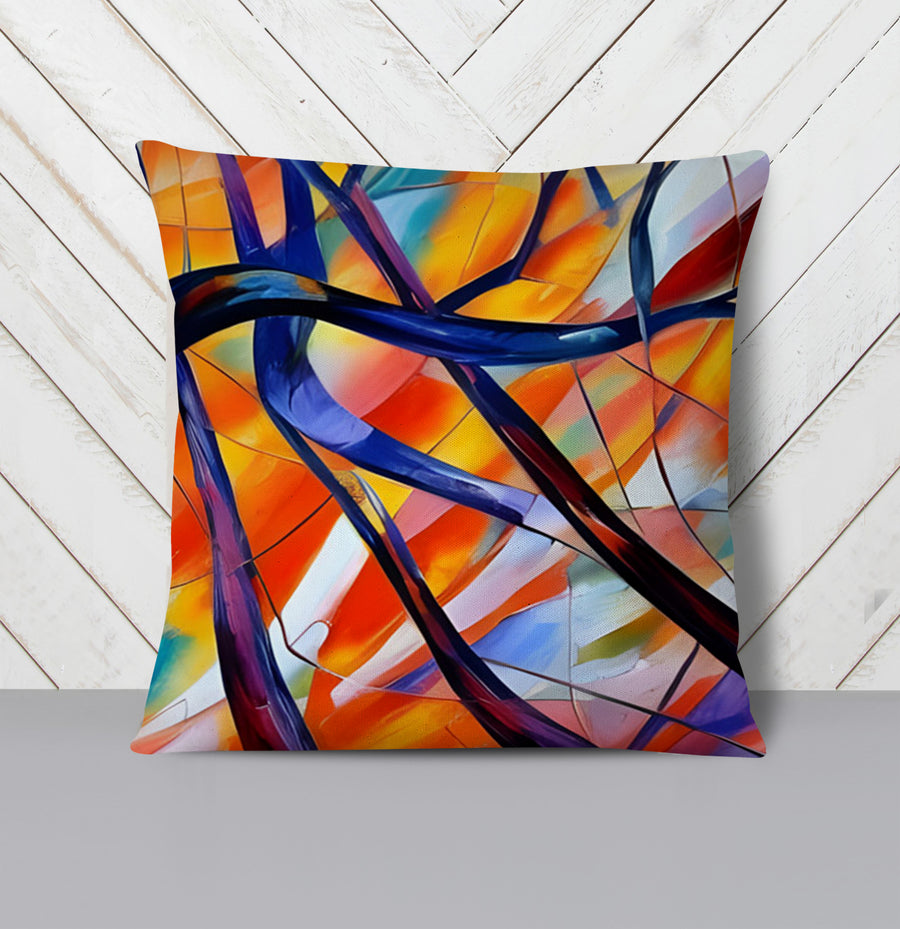 Multicolor Stained Glass Line Abstract Pattern Throw Pillow Cover