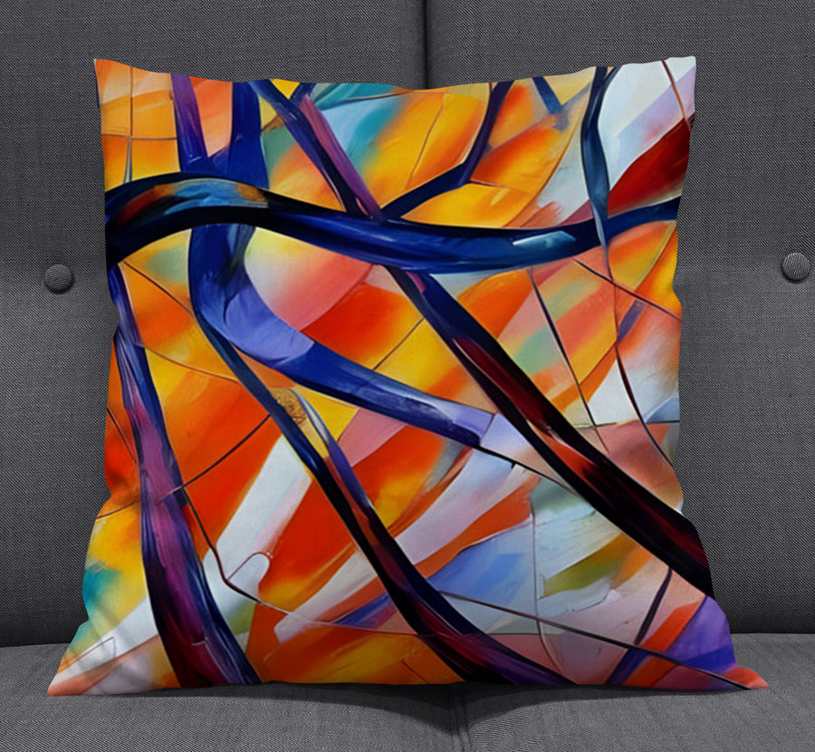 Multicolor Stained Glass Line Abstract Pattern Throw Pillow Cover