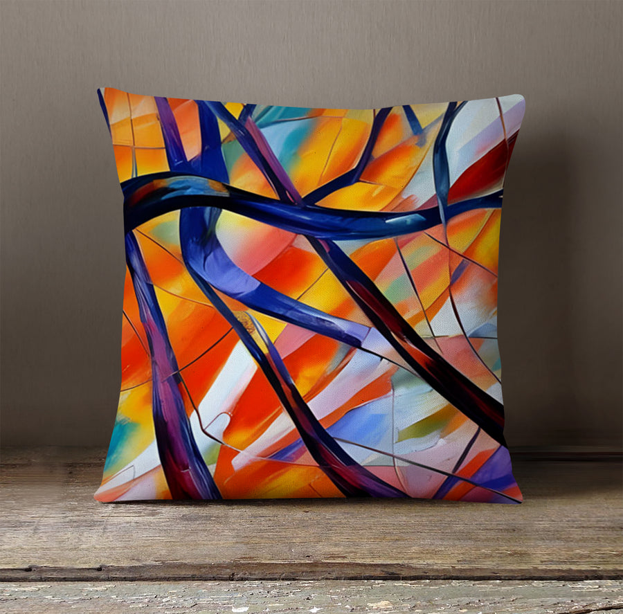 Multicolor Stained Glass Line Abstract Pattern Throw Pillow Cover