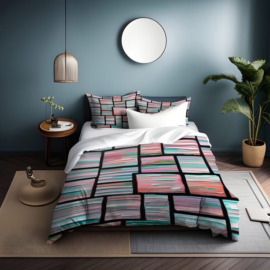 Multicolor Brick Tile Geometric Pattern Duvet Cover