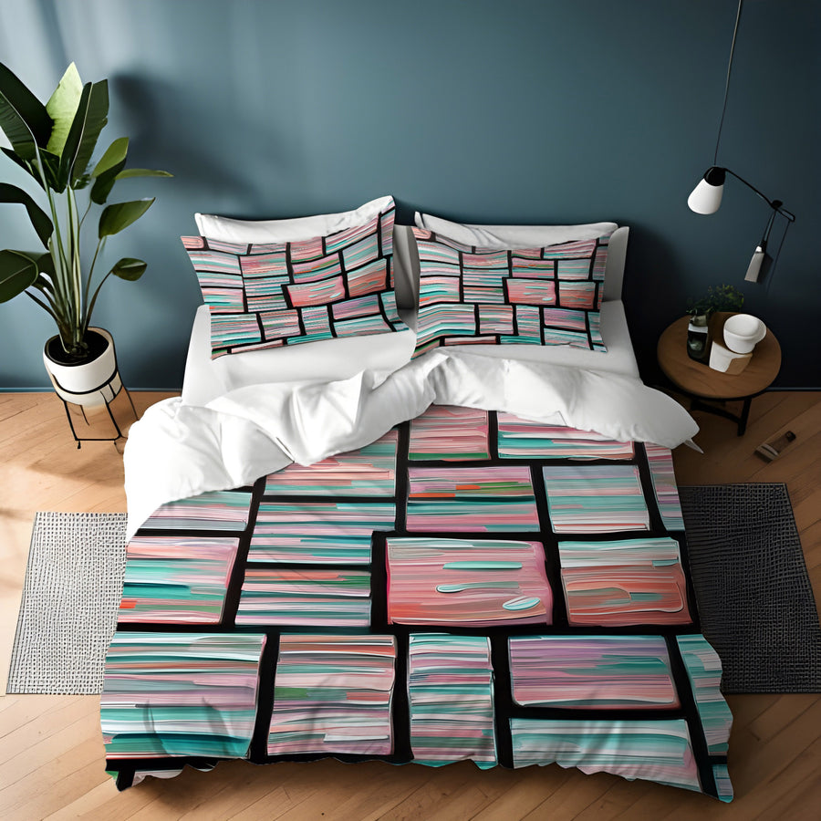 Multicolor Brick Tile Geometric Pattern Duvet Cover