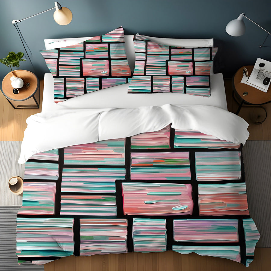 Multicolor Brick Tile Geometric Pattern Duvet Cover