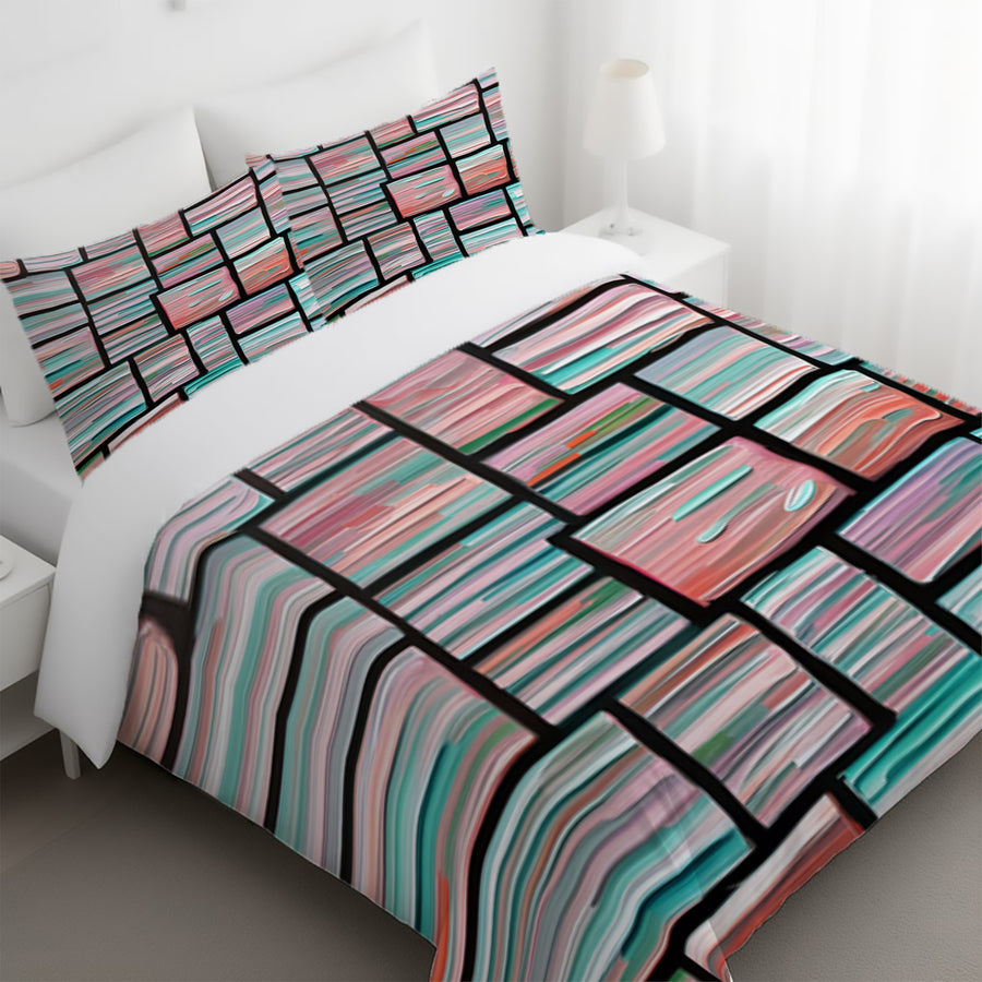 Multicolor Brick Tile Geometric Pattern Duvet Cover