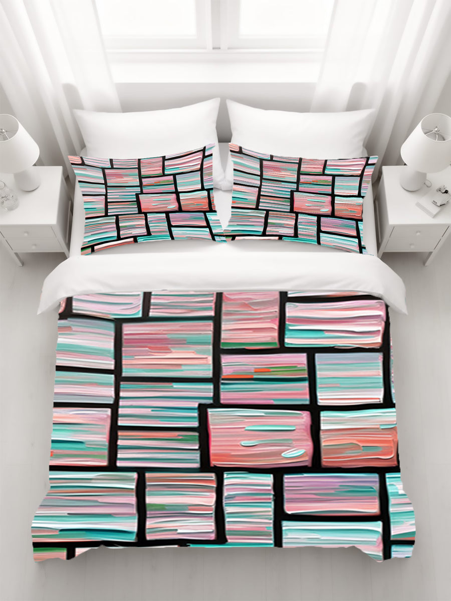 Multicolor Brick Tile Geometric Pattern Duvet Cover