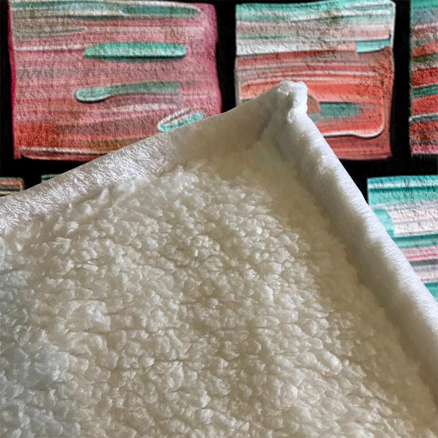 Multicolor Brick Tile Geometric Pattern Fleece Sherpa Blanket