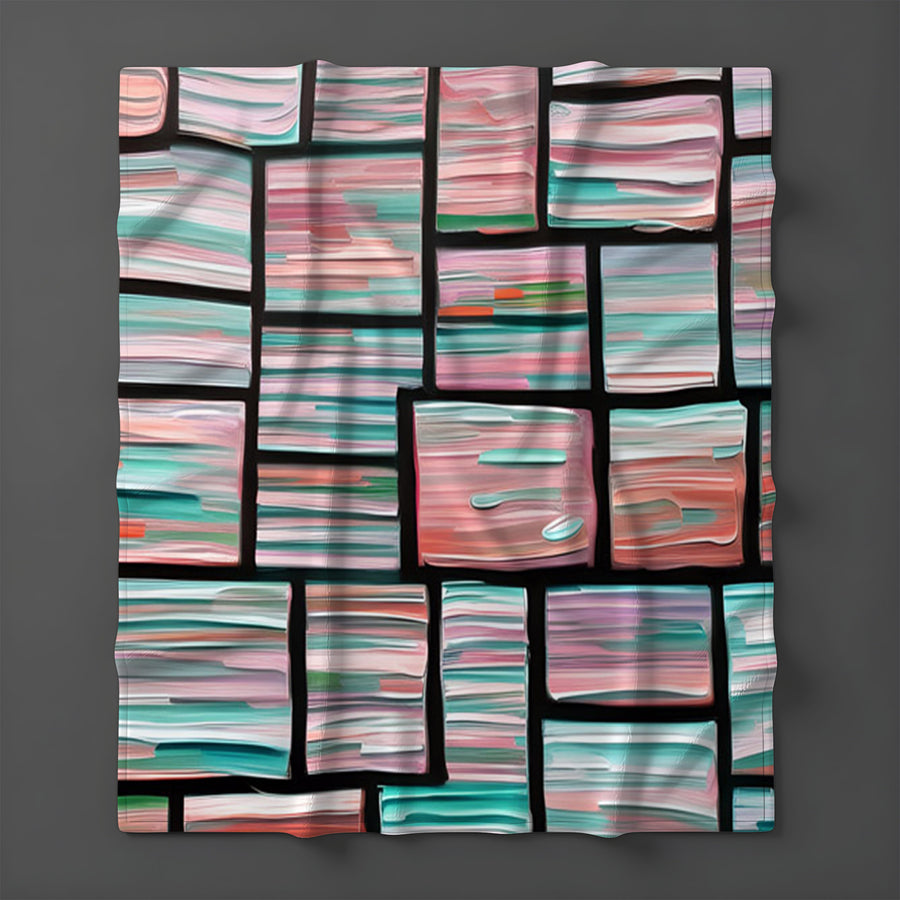 Multicolor Brick Tile Geometric Pattern Fleece Sherpa Blanket