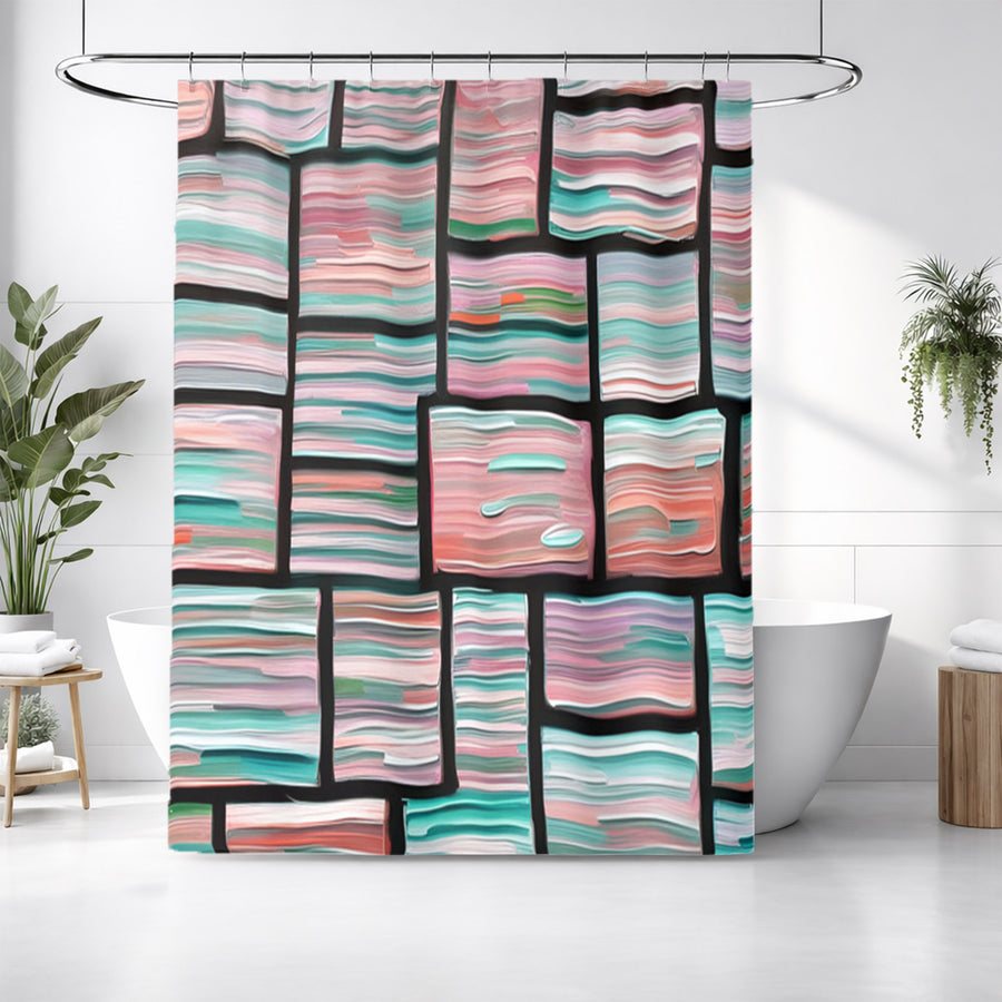 Multicolor Brick Tile Geometric Pattern Shower Curtain