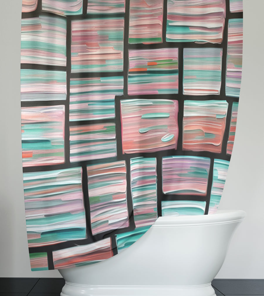 Multicolor Brick Tile Geometric Pattern Shower Curtain