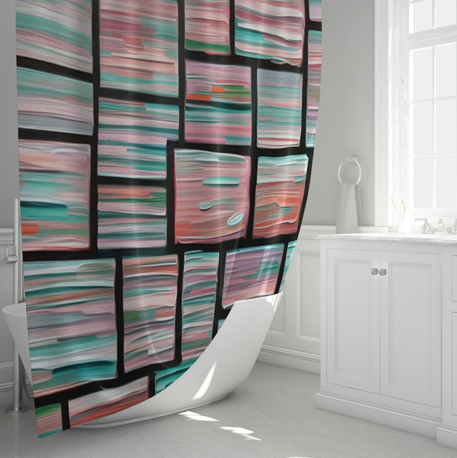 Multicolor Brick Tile Geometric Pattern Shower Curtain