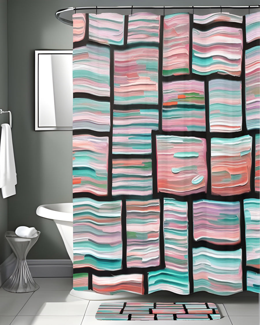 Multicolor Brick Tile Geometric Pattern Shower Curtain