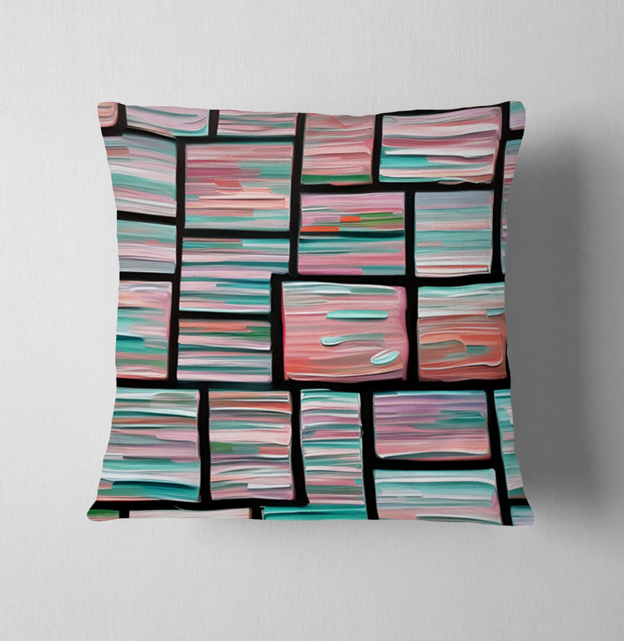 Multicolor Brick Tile Geometric Pattern Throw Pillow Cover