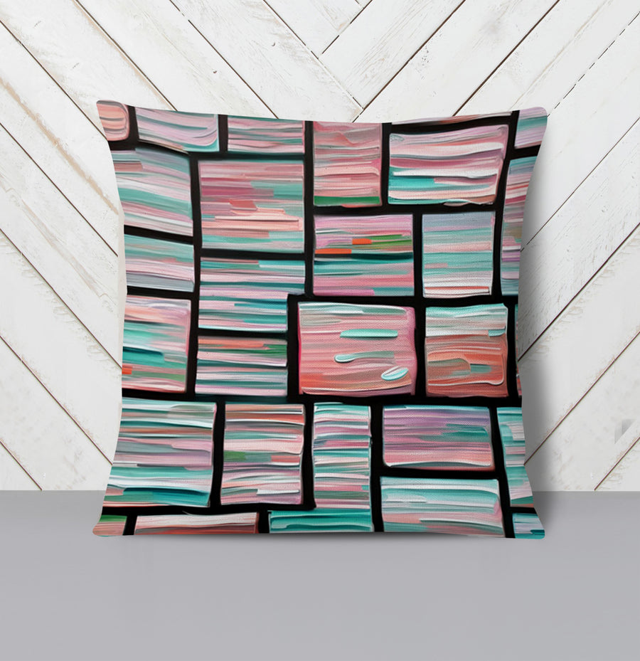 Multicolor Brick Tile Geometric Pattern Throw Pillow Cover