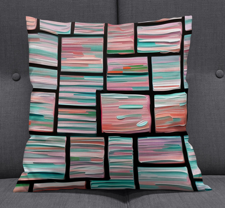 Multicolor Brick Tile Geometric Pattern Throw Pillow Cover