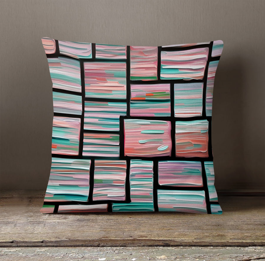 Multicolor Brick Tile Geometric Pattern Throw Pillow Cover