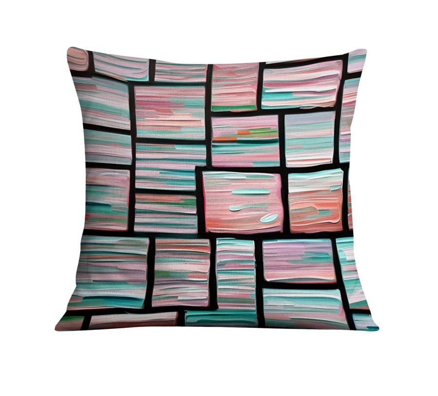 Multicolor Brick Tile Geometric Pattern Throw Pillow Cover