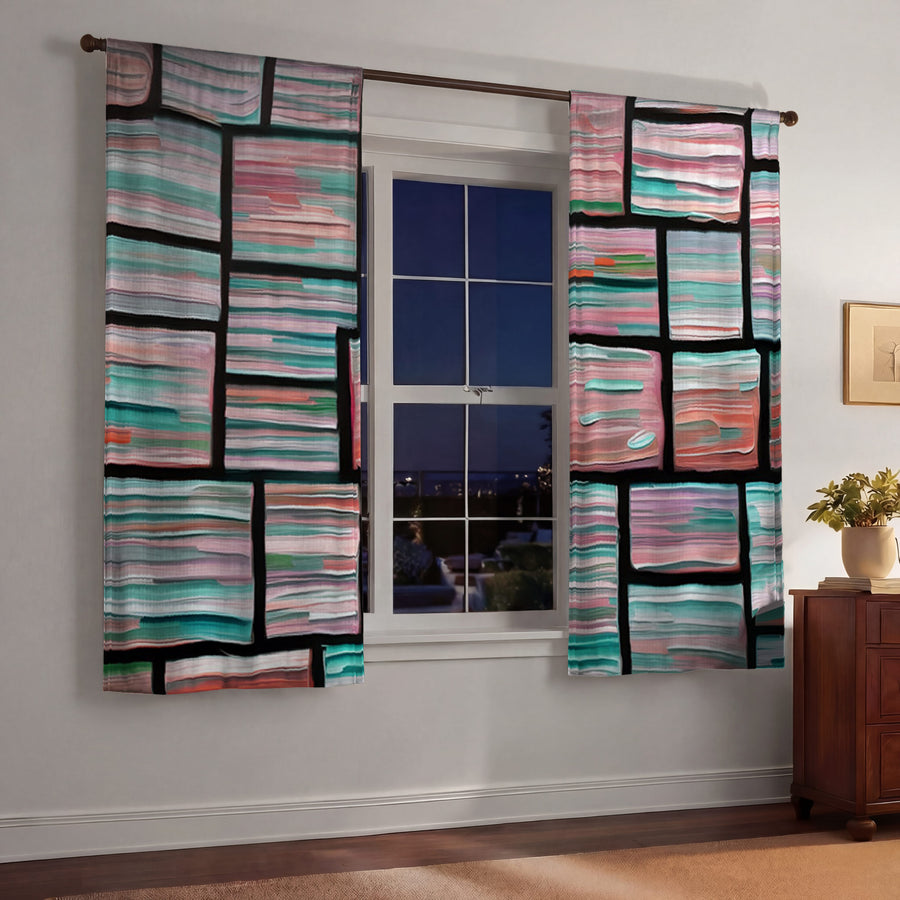 Multicolor Brick Tile Geometric Pattern Window Curtains