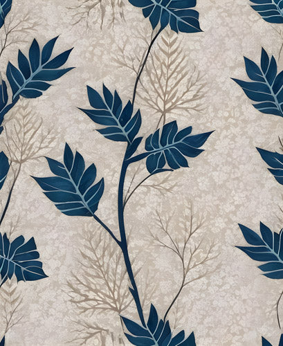 Blue Botanical Leaf Pattern