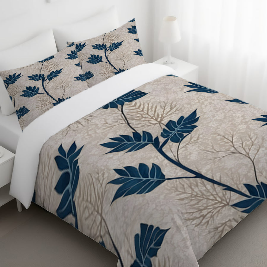 Blue Botanical Leaf Pattern Duvet Cover