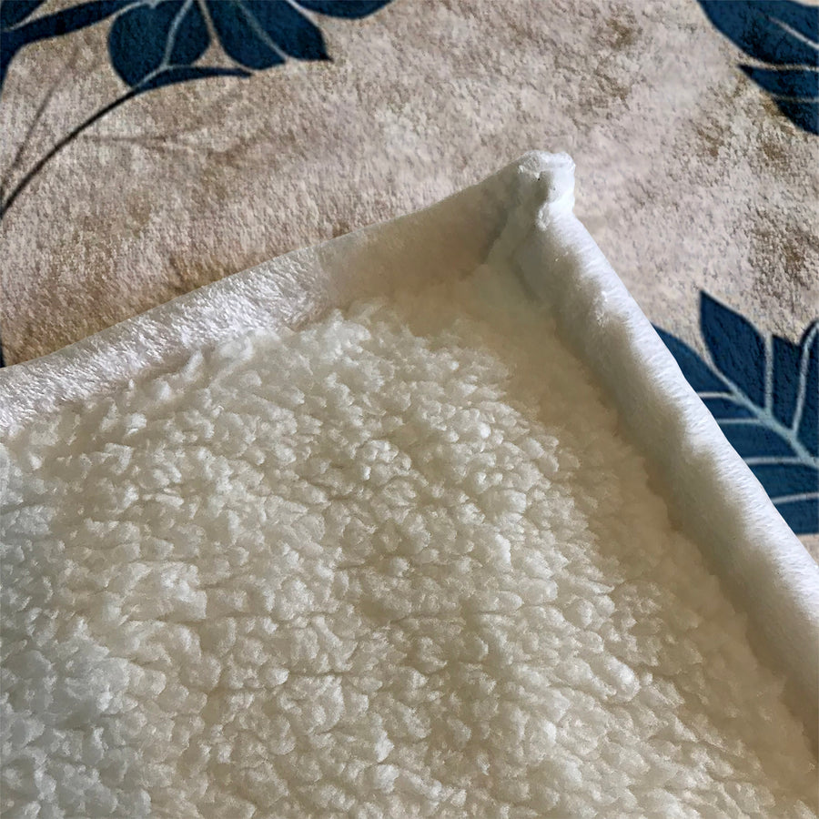 Blue Botanical Leaf Pattern Fleece Sherpa Blanket