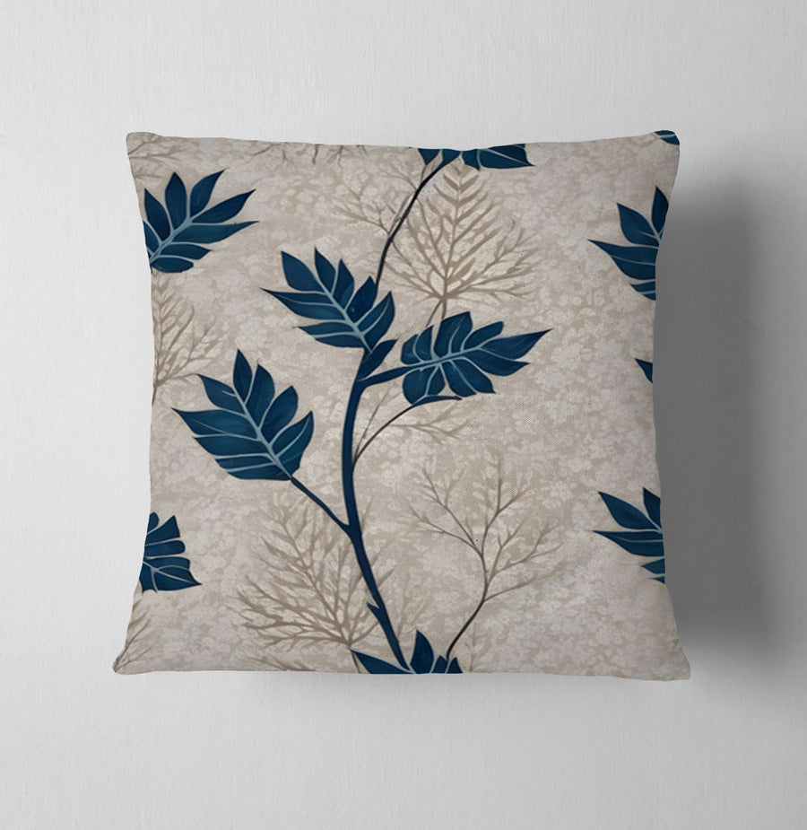 Blue Botanical Leaf Pattern Throw Pillow Cover