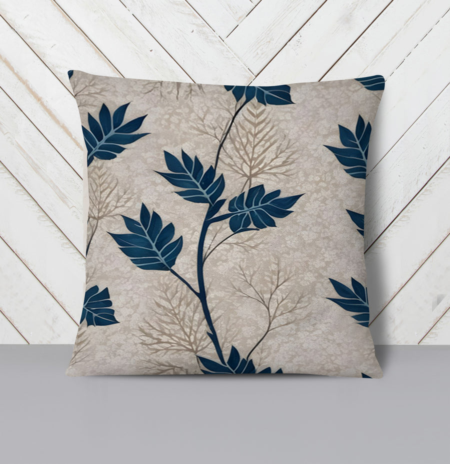 Blue Botanical Leaf Pattern Throw Pillow Cover