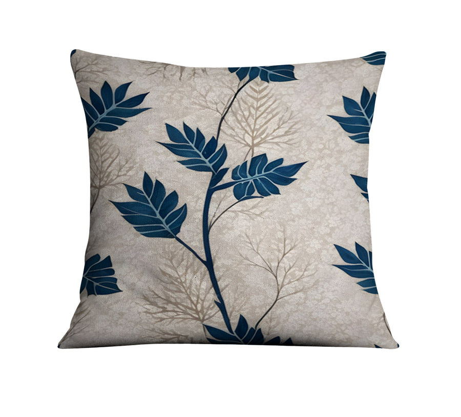 Blue Botanical Leaf Pattern Throw Pillow Cover