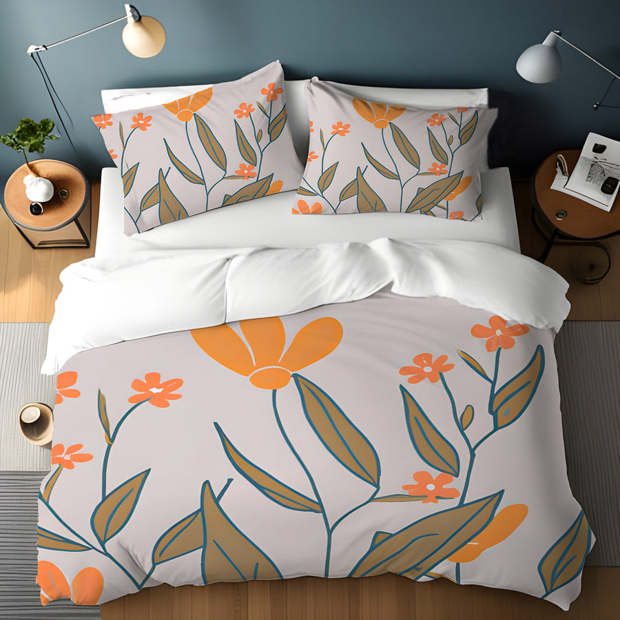 Orange Minimalist Floral Pattern Duvet Cover