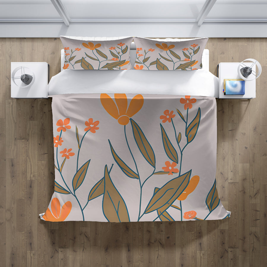 Orange Minimalist Floral Pattern Duvet Cover