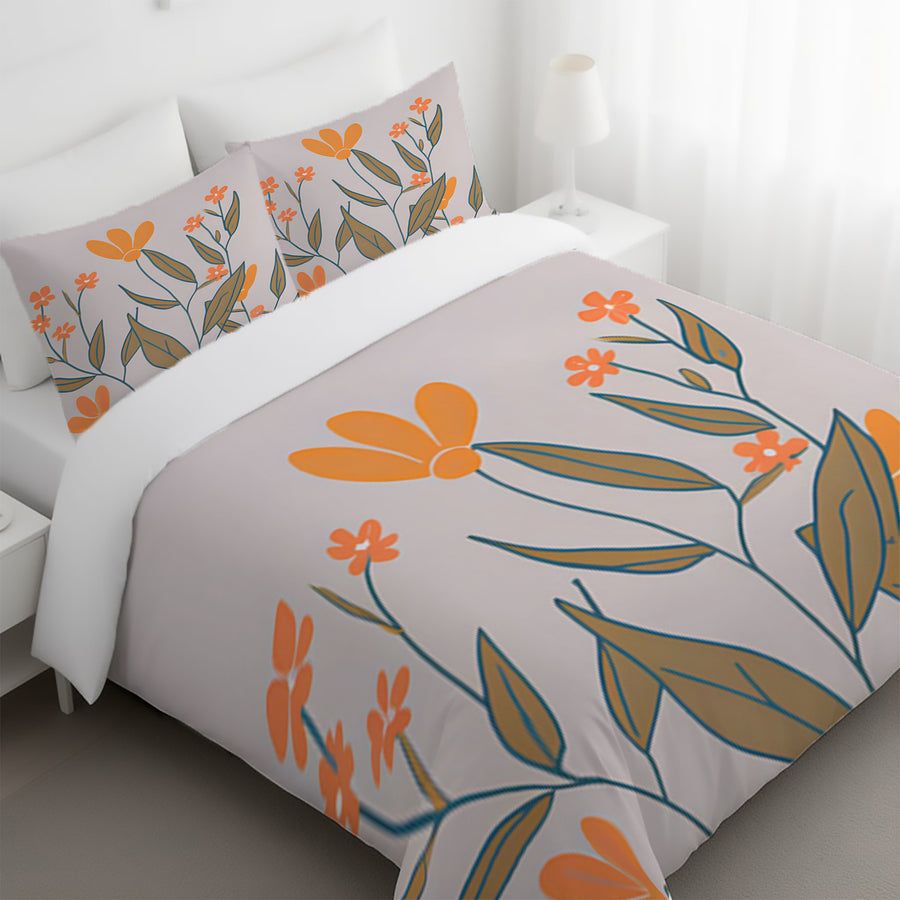 Orange Minimalist Floral Pattern Duvet Cover