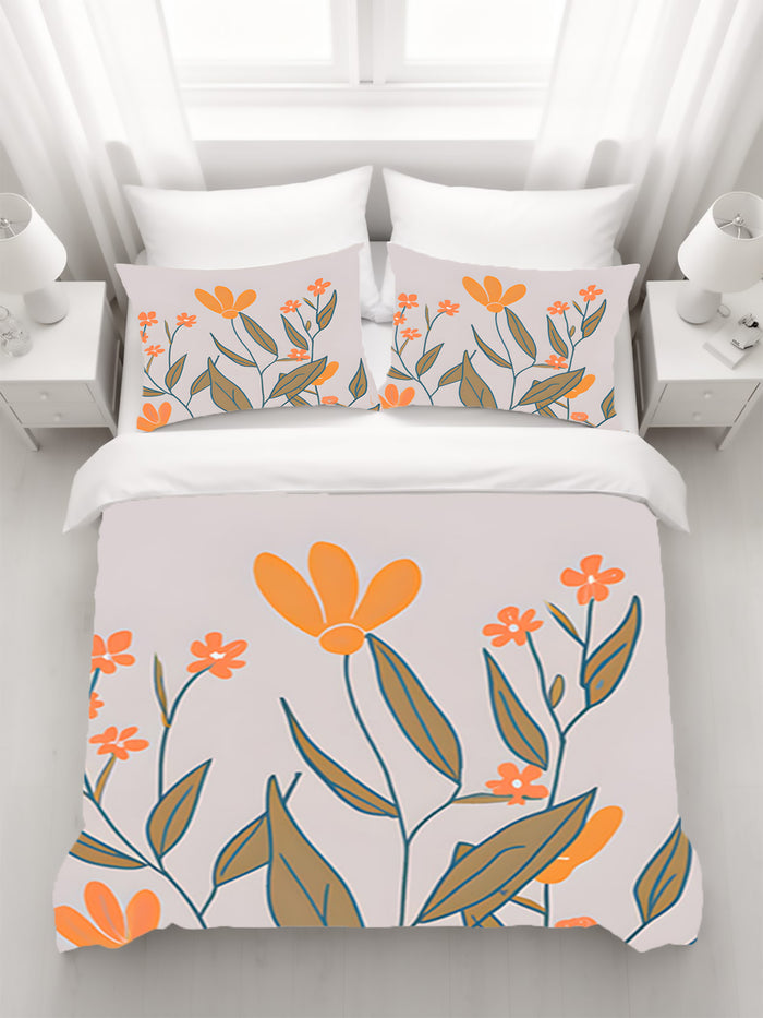 Orange Minimalist Floral Pattern Duvet Cover
